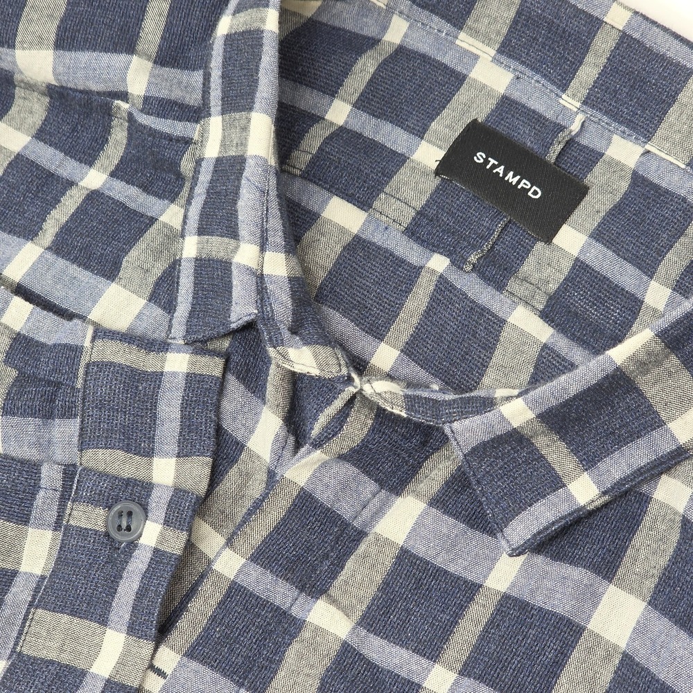 STAMPD Shirt Men's Large Blue White Plaid Hidden Button Long Sleeve Overshirt